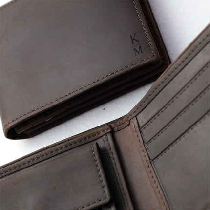 Personalised Portrait Leather Dad Wallet, Gift for Dad, Handwriting Engraved Wallet