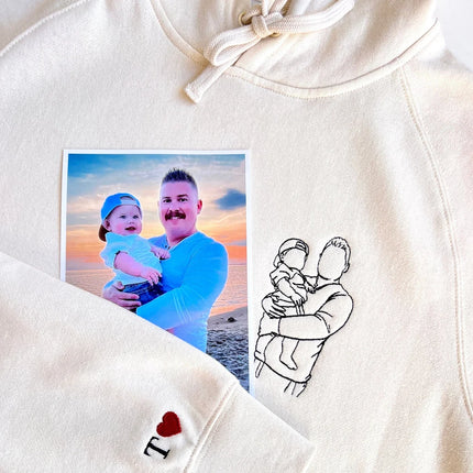 Personalized Embroidered Sketch Portrait Hoodie, Couple Matching Gift, Memorial Gift