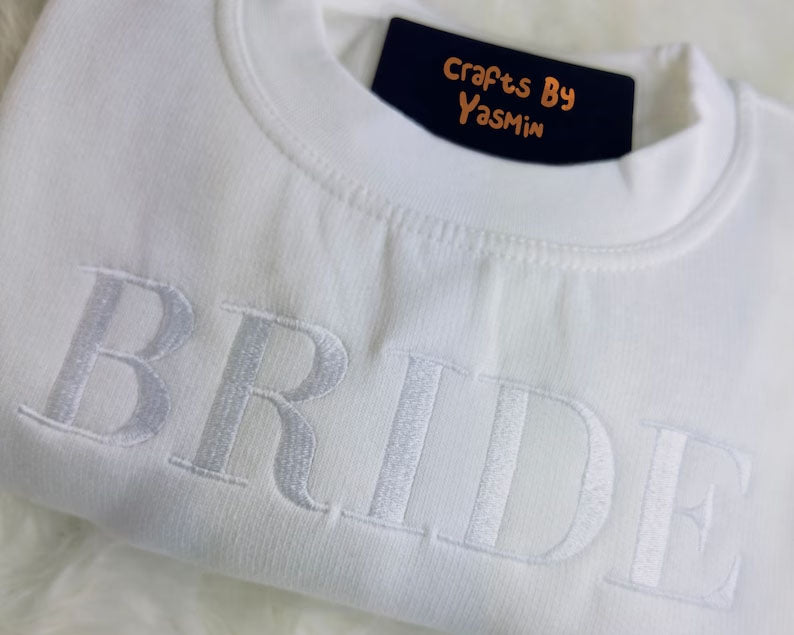 Bride Sweatshirt, Embroidered Mrs Sweater, Minimalist Bride Jumper, Bachelorette Couple Matching Bridal Shower Party Engagement Gift Hoody