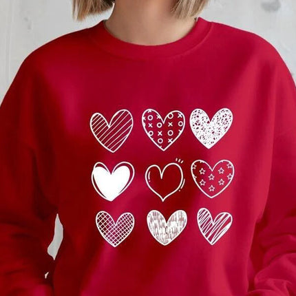 Valentines Hearts Woman Sweatshirt, Valentine Day Printed Sweater for Her, Nine Hearts Crewneck Jumper, Valentine Day Gifts for Girlfriend