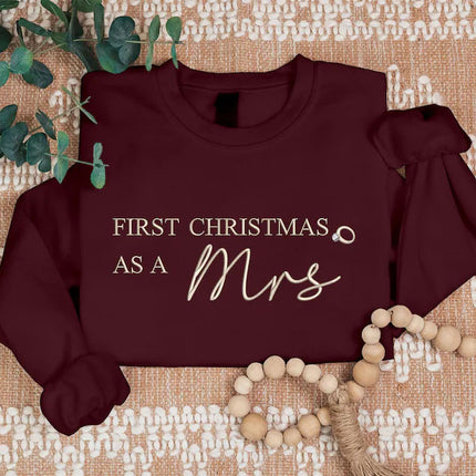 First Christmas Married Sweater, Our First Xmas Embroidered Mr and Mrs Jumper, Hen Do Wedding Party Mrs Outfit, Xmas Eve Gift Idea for Wifey