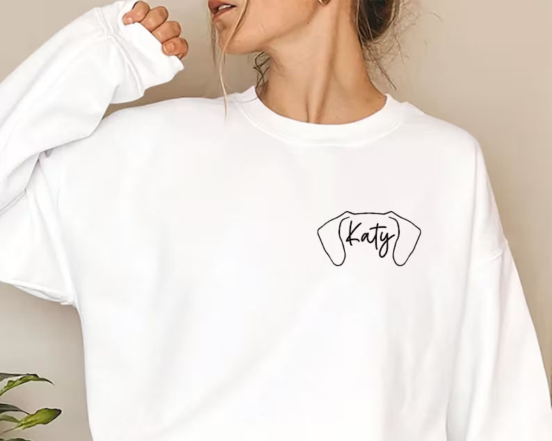 Dog Ears Personalised Outline Hoodie, Custom Pet Sketch Printed Matching Sweatshirt, Pet Remembrance Gift Dog Owner Jumper, CraftsbyYasmin