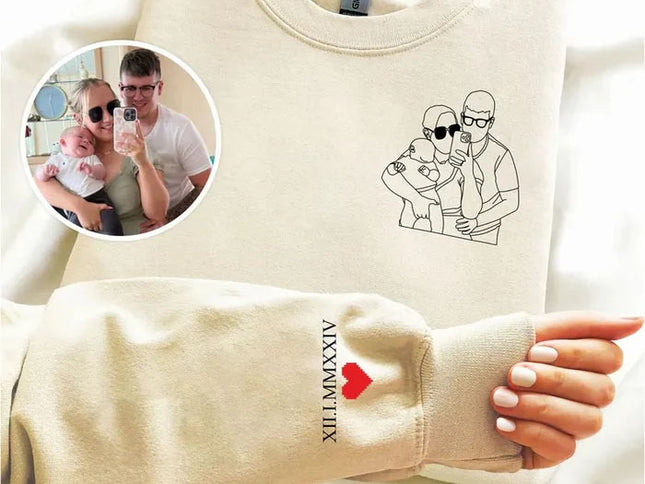 Personalised Portrait Photo Sweater, Outline Sketch from Picture Valentine Sweatshirt