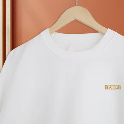 Bride Sweatshirt, Custom Embroidered Crew Neck Sweater, Minimalist Bride Jumper, Bridal Shower Party Couple Matching Bride To Be Gift Top