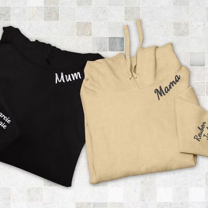 Embroidered Mama Hoodie, Custom Collar and Sleeve Embroidered Hoodie, Gifts for Grandmother Mum Jumper, Mother’s Day Gift Initials Hoodie