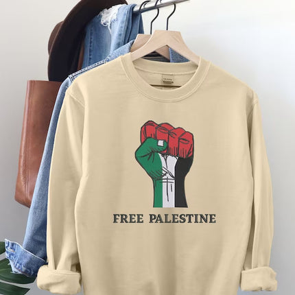 Free Palestine Embroidered Sweatshirt, Solidarity Hand Support Palestine Protest Jumper, Save Gaza Palestine Clothing, Comfort Colors Shirt