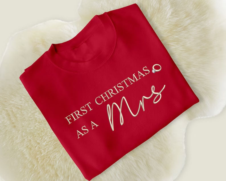 First Christmas Married Sweater, Our First Xmas Embroidered Mr and Mrs Jumper, Hen Do Wedding Party Mrs Outfit, Xmas Eve Gift Idea for Wifey