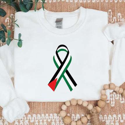 Freedom Palestine Sweatshirt, Palestine Flag Ribbon Sweater, Tribute To Palestine Muslims Jumper, Free Gaza Solidarity Protest Adult Shirts