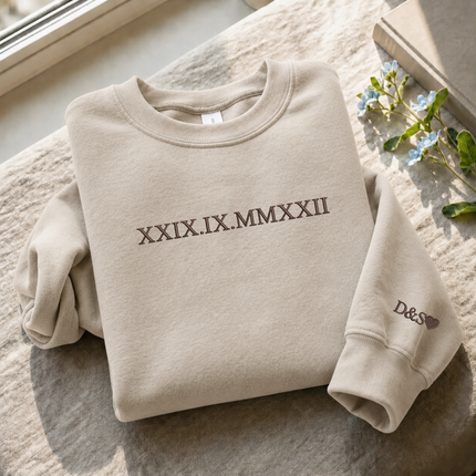 Personalised Anniversary Sweatshirt, Roman Numeral Date Initial Heart Embroidered Sweater, One Year Anniversary Gifts, His and Hers Hoodies