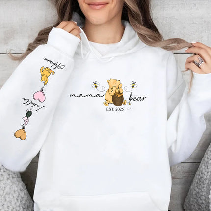 Mama Bear Hoodies. Personalised Mum Hoodie with Children Names on Sleeve