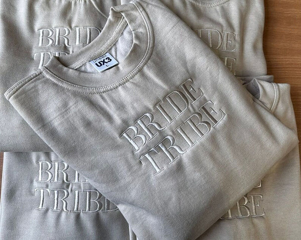Bride Tribe Embroidered Sweater, Personalised Wife Jumper, Maid of Honour Team Bride Wedding Hen Party Couple Matching Gift idea Sweatshirt