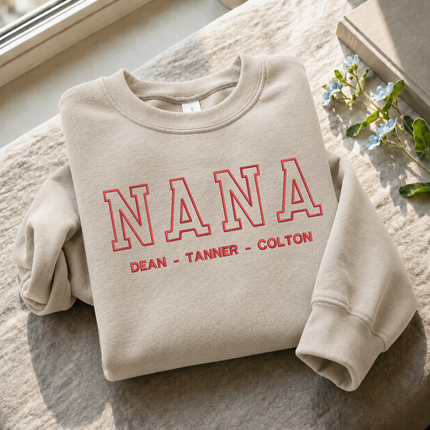 Embroidered Nana Sweatshirt, Custom Kids Name Matching Sweater, Personalised Name Crewneck Jumper, Grandma Sweatshirt, Nana Birthday Gifts