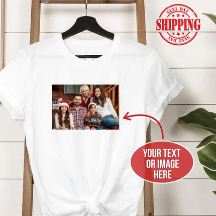 Custom Family Photo Printed T-Shirt, Personalised Text/Photo Matching Shirts, Add Your Designs Here Adults Tops, Customised Logo Print Shirt