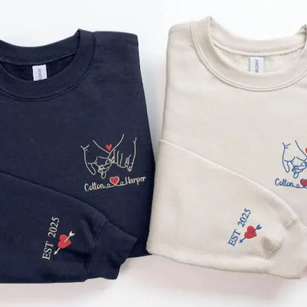 Custom Embroidered Pinky Promise Sweatshirt, Couple Matching Valentines Day Jumper