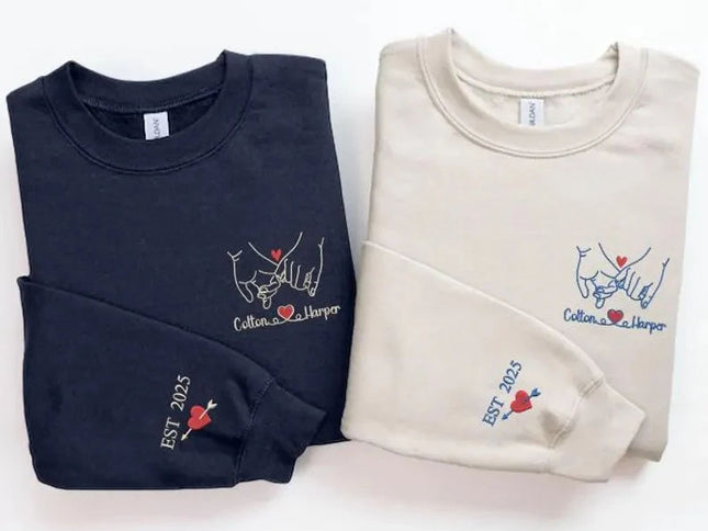 Custom Embroidered Pinky Promise Sweatshirt, Couple Matching Valentines Day Jumper
