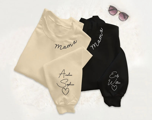 Personalised Mama Sweatshirt, Custom Kids Name On Sleeves Printed Jumper, Xmas Sweaters for Mum, Christmas Mom Birthday Gifts, Xmas Presents
