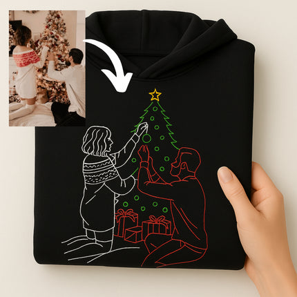 Embroidered Sketch Portrait Hoodie, Couple Matching Christmas Jumpers, Memorial Gift