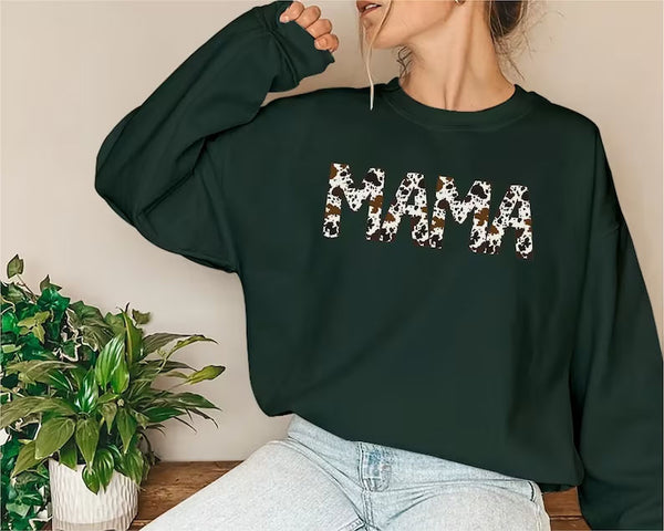 MAMA Sweatshirt, Buffalo Plaid Cow Print Word Mama Design Crewneck Jumper, Comfort Colors Women Sweatshirt, Mothers Day Gift,
