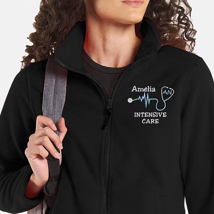 Personalised Embroidered Nurse Fleece Jacket, Custom Name Monogrammed Womens Full Zip Jacket, Thank You Doctor Nurse, Medical Student Gifts