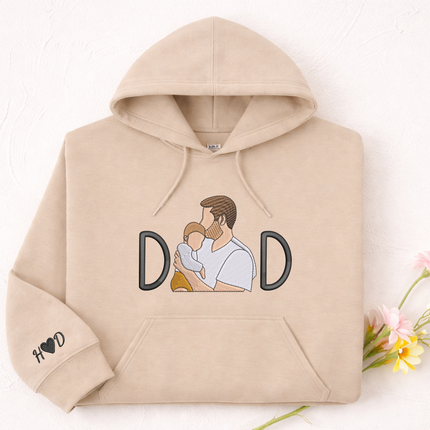 Custom Sketch Embroidered Photo Hoodie, Personalised Faceless Portrait Sketch Sweatshirt, Daddy Matching Portrait Jumper, Christmas Dad Gift
