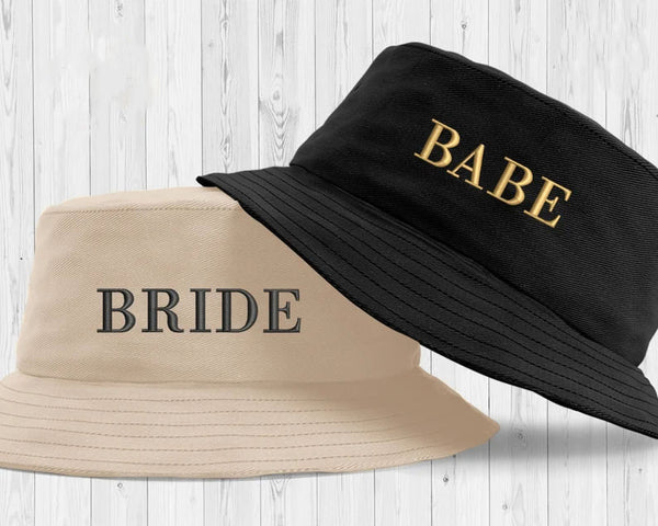 Custom Bride Bucket Hat, Embroidered Bride Beach Hat, Babe Wifey Bucket Hat, Bachelorette Bridal Shower Party Wedding Present Honeymoon Cap