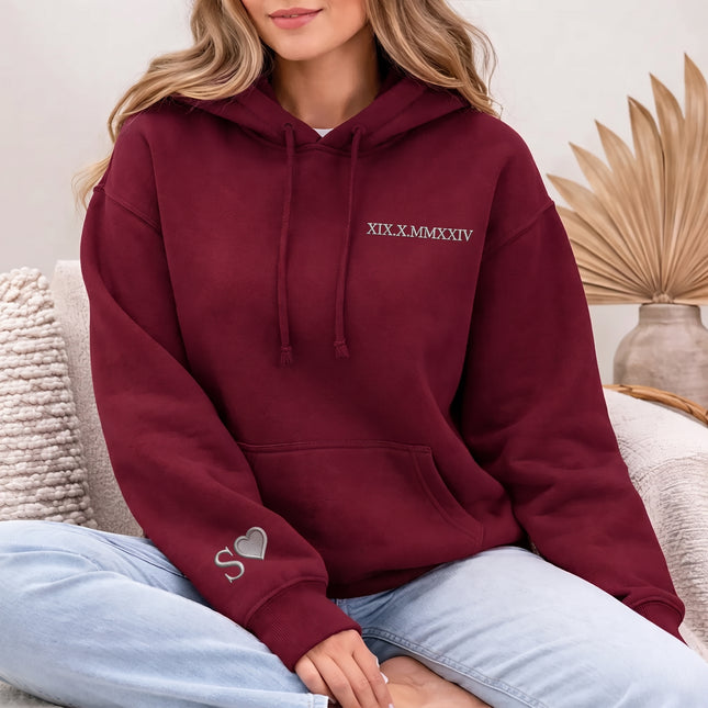 Embroidered Roman Numeral Matching Hoodie