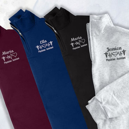 Personalised Nurse Zip Sweatshirt, Custom Medial Logo Embroidered Physician Assistant Nurse Quarter Zip Jacket, Healthcare Doctor Nurse Gift