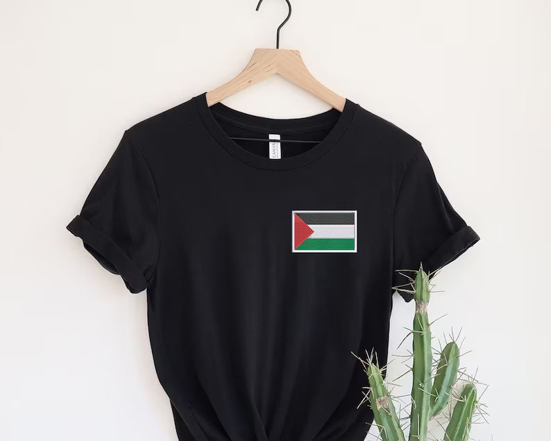 Palestine Flag Shirt, Embroidered Monogramed Flag Palestine Tshirt, Support Palestine Protest Adult Kids Tee, Save Gaza Free Palestine Top