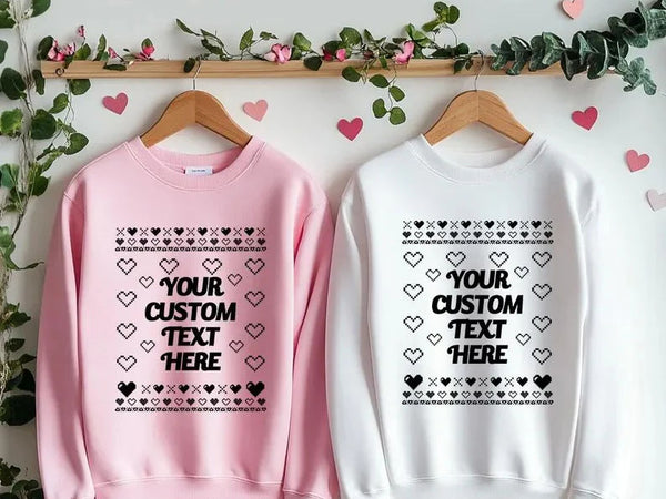 Custom Name/Text Valentines Sweatshirt, Valentines Day Couple Ugly Sweaters, Personalised GF BF Matching Jumpers, Funny Valentines Day Gifts