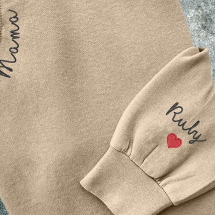 Embroidered Mama Crewneck Sweatshirt, Personalised Text Matching Mom Hoody, Custom Mum Jumper With Initial Heart, Mother Day Gift Womens Top