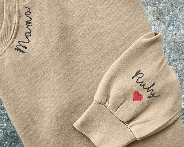 Embroidered Mama Crewneck Sweatshirt, Personalised Text Matching Mom Hoody, Custom Mum Jumper With Initial Heart, Mother Day Gift Womens Top