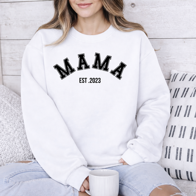 Comfort Colors Mama Crewneck Sweatshirt, Custom Date Mama Printed Womens Jumper, XS-4XL Sizes Comfy Pullover Mom Sweater, Mothers Day Gift
