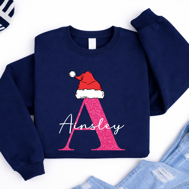 Personalised Christmas Sweatshirt, Custom Name & Initial Xmas Sweatshirt, Family Matching Crewneck Jumper, Adults and Kids Christmas Tops