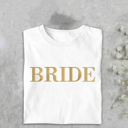 Custom Embroidered Bride T-Shirt, Bride To Be Shirt Bachelorette Couple Matching Bridal Party Engagement Mrs Wedding Gift Comfort Colors Tee