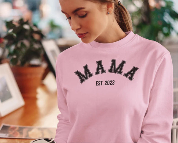 Comfort Colors Mama Crewneck Sweatshirt, Custom Date Mama Printed Womens Jumper, XS-4XL Sizes Comfy Pullover Mom Sweater, Mothers Day Gift