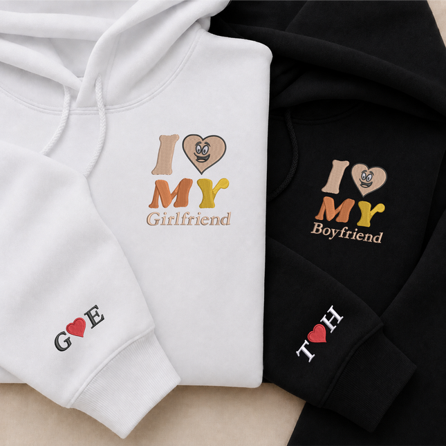 Embroidered I Love My Girlfriend Hoodies, Valentines Day Couple Matching Hoodie