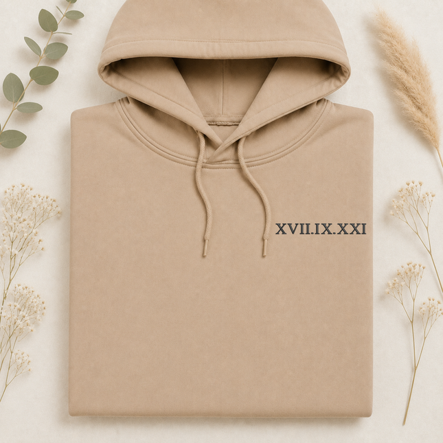 One Year Anniversary Roman Numeral Hoodie, Custom Wedding Date Embroidered Wifey Jumper, 7th Anniversary Gift Couple Matching Sweatshirt