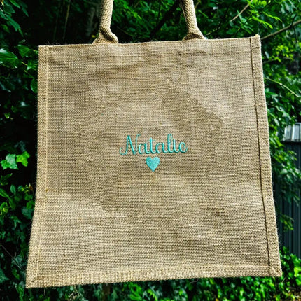 Custom Monogram Jute Tote Bag, Embroidered Bridesmaid Shopping Tote Bag, Minimalist Laminated Tote Bags, Personalised Bridesmaid Party Gift