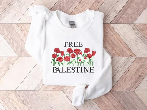 Palestine Wild Flowers Sweatshirt, Embroidered Palestine Floral Sweater, Palestine Crewneck Jumper, Muslims Gifts, Palestinian's Clothing