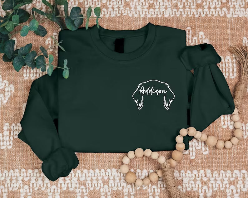 Dog Ears Personalised Outline Hoodie, Custom Pet Sketch Printed Matching Sweatshirt, Pet Remembrance Gift Dog Owner Jumper, CraftsbyYasmin