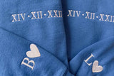 Personalised Roman Numeral Matching Hoodie, Embroidered Anniversary Couple Matching Jumper, Custom Initial Pullover Sweater, Gift for GF BF