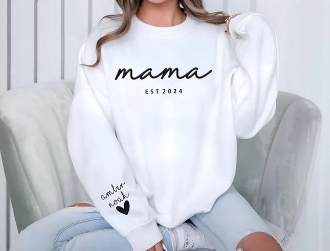 Custom Mama Puff Print Sweatshirt, Personalised Grandma Sweater with kids Name