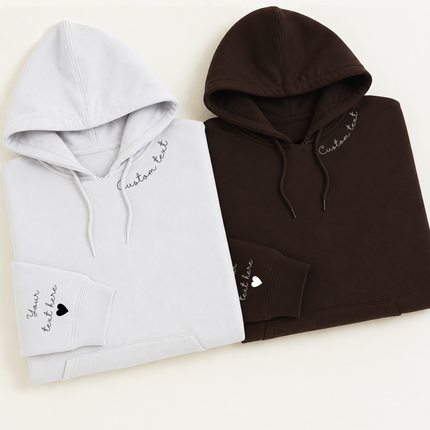 Personalized Hoodies, Custom Names/Text on Neck and Sleeve Hooded Sweatshirt, Halloween Jumper for her, Unisex Hoodies, Gifts for Husband