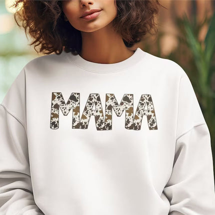 MAMA Sweatshirt, Buffalo Plaid Cow Print Word Mama Design Crewneck Jumper, Comfort Colors Women Sweatshirt, Mothers Day Gift,
