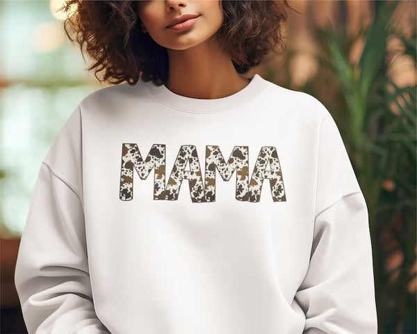 MAMA Sweatshirt, Buffalo Plaid Cow Print Word Mama Design Crewneck Jumper, Comfort Colors Women Sweatshirt, Mothers Day Gift,