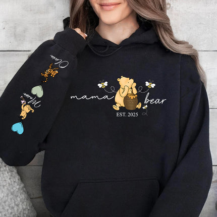 Mama Bear Hoodies. Personalised Mum Hoodie with Children Names on Sleeve