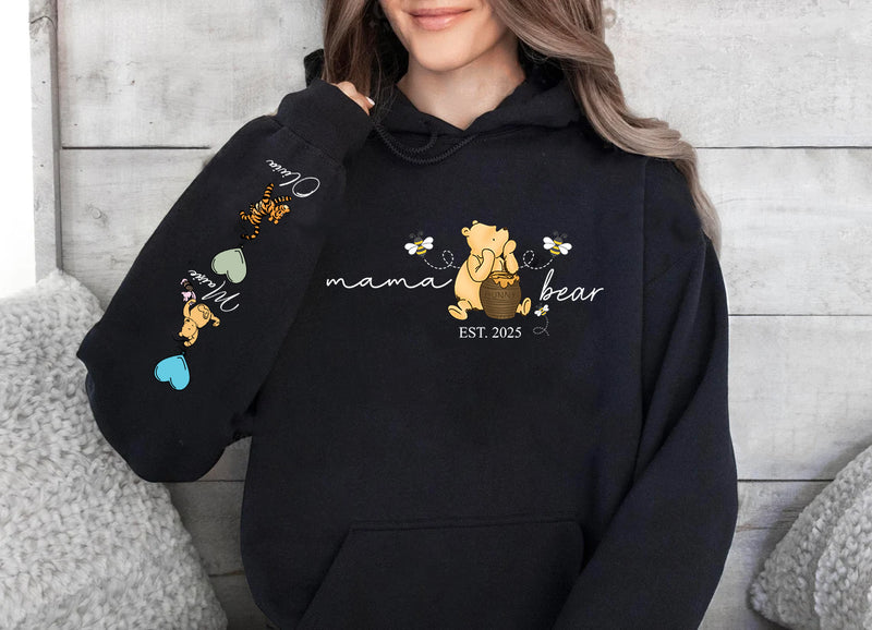 Mama Bear Hoodies. Personalised Mum Hoodie with Children Names on Sleeve. Mama Bear Jumpers, Hooded Sweaters for New Mum. Mother's Day Gifts
