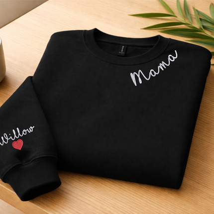 Embroidered Mama Crewneck Sweatshirt, Personalised Text Matching Mom Hoody, Custom Mum Jumper With Initial Heart, Mother Day Gift Womens Top