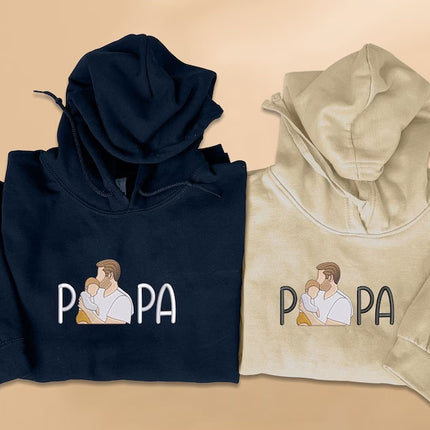 Custom Sketch Embroidered Photo Hoodie, Personalised Faceless Portrait Sketch Sweatshirt, Daddy Matching Portrait Jumper, Christmas Dad Gift
