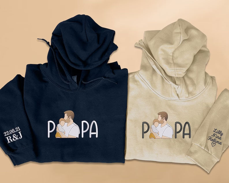 Custom Sketch Embroidered Photo Hoodie, Personalised Faceless Portrait Sketch Sweatshirt, Daddy Matching Portrait Jumper, Christmas Dad Gift